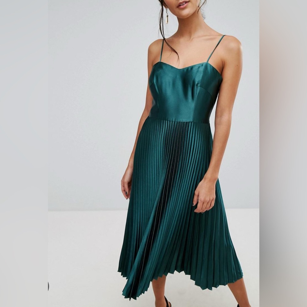 Whistles Green Satin Midi Dress